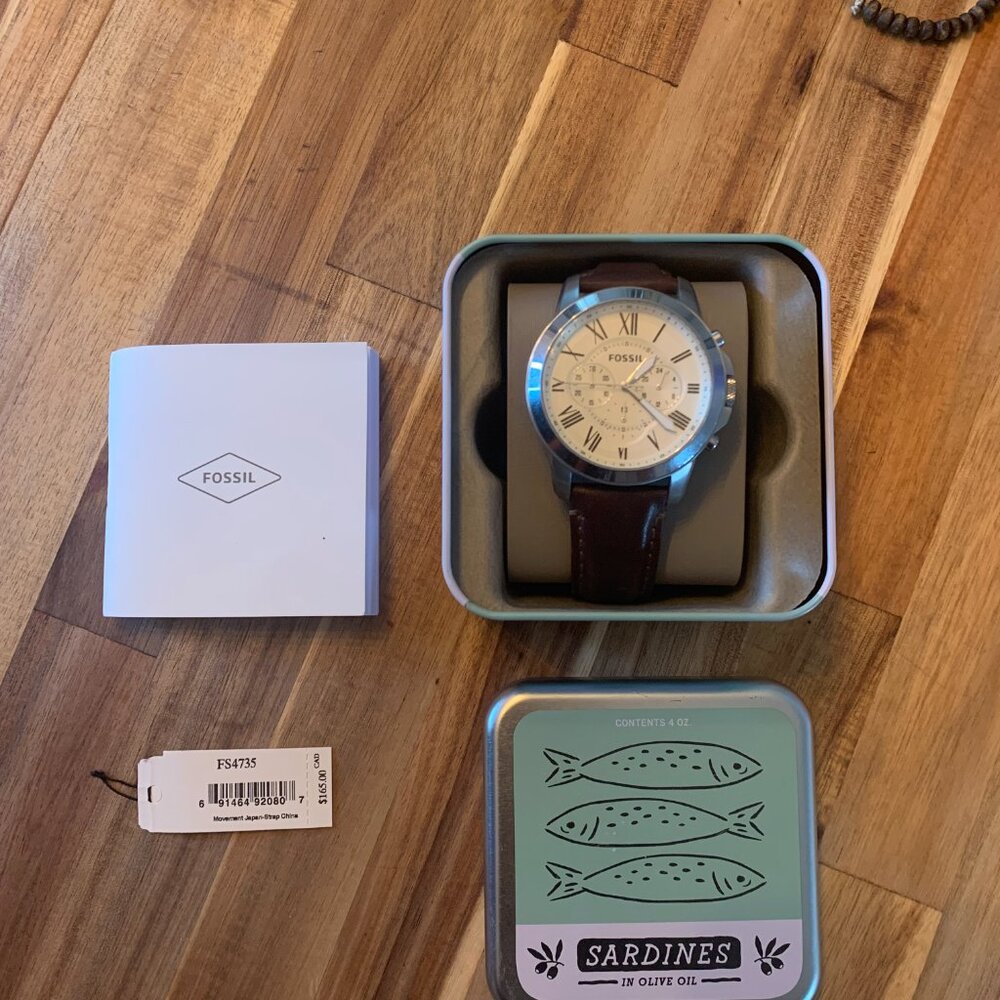 Fossil Silver Grant Chronograph Brown Leather Men's Watch